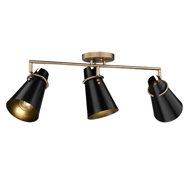 Reeva Black and Modern Brass Three-Light Semi-Flush Mount, image 3